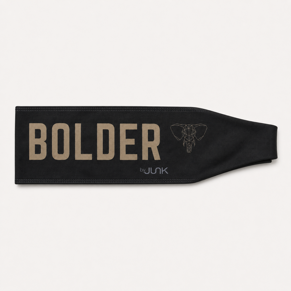 Black and gold Bolder Athlete headband by JUNK