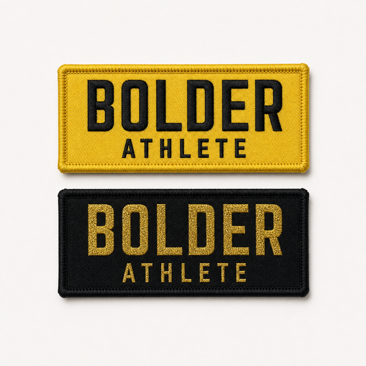Gold and black Bolder Athlete patches