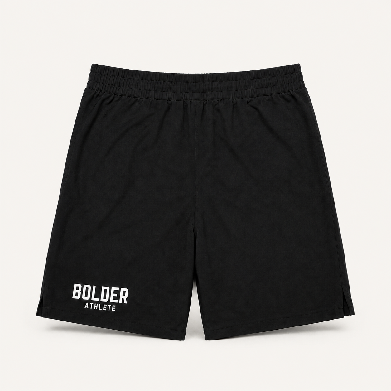 Black Bolder x Alpha Toro training shorts, rear view on light studio background