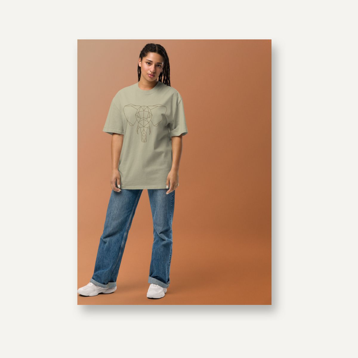 Geometric Elephant Oversized Tee — light studio gallery image 29200624025734