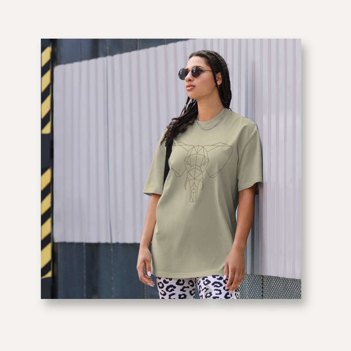 Geometric Elephant Oversized Tee — light studio gallery image 29200627269766
