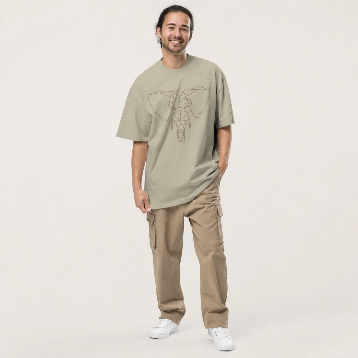 OVERSIZED faded featured product image on light studio background